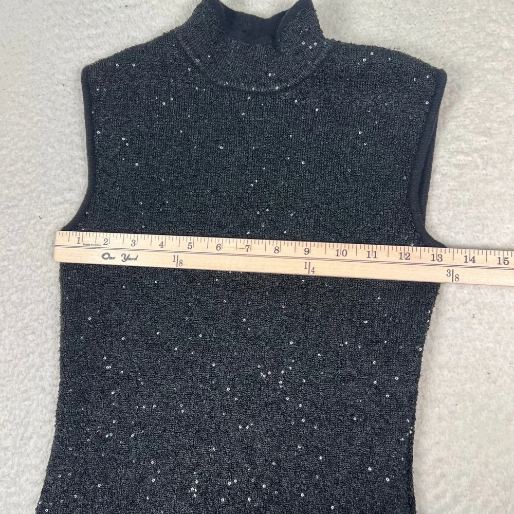 Avec‎ Les Filles Mock Neck Dress XS Black Sequin Knit Sleeveless Bodycon Sparkly